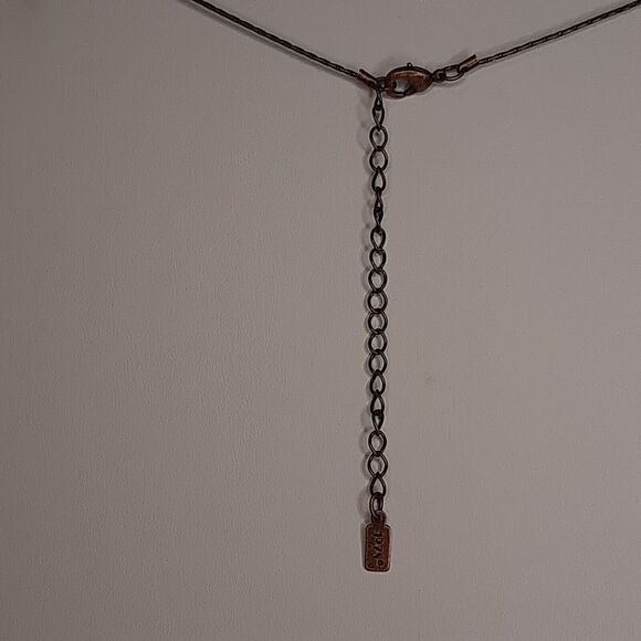 Vtg 1928 Copper Toned Yellow Moon Glow Rhinestone Necklace chain - Picture 5 of 8